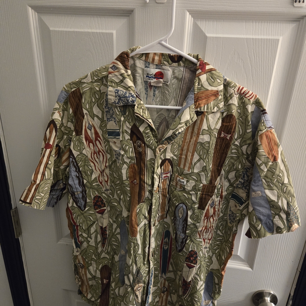 Men's Casual Button Down Shirt - Green Surfboard Print